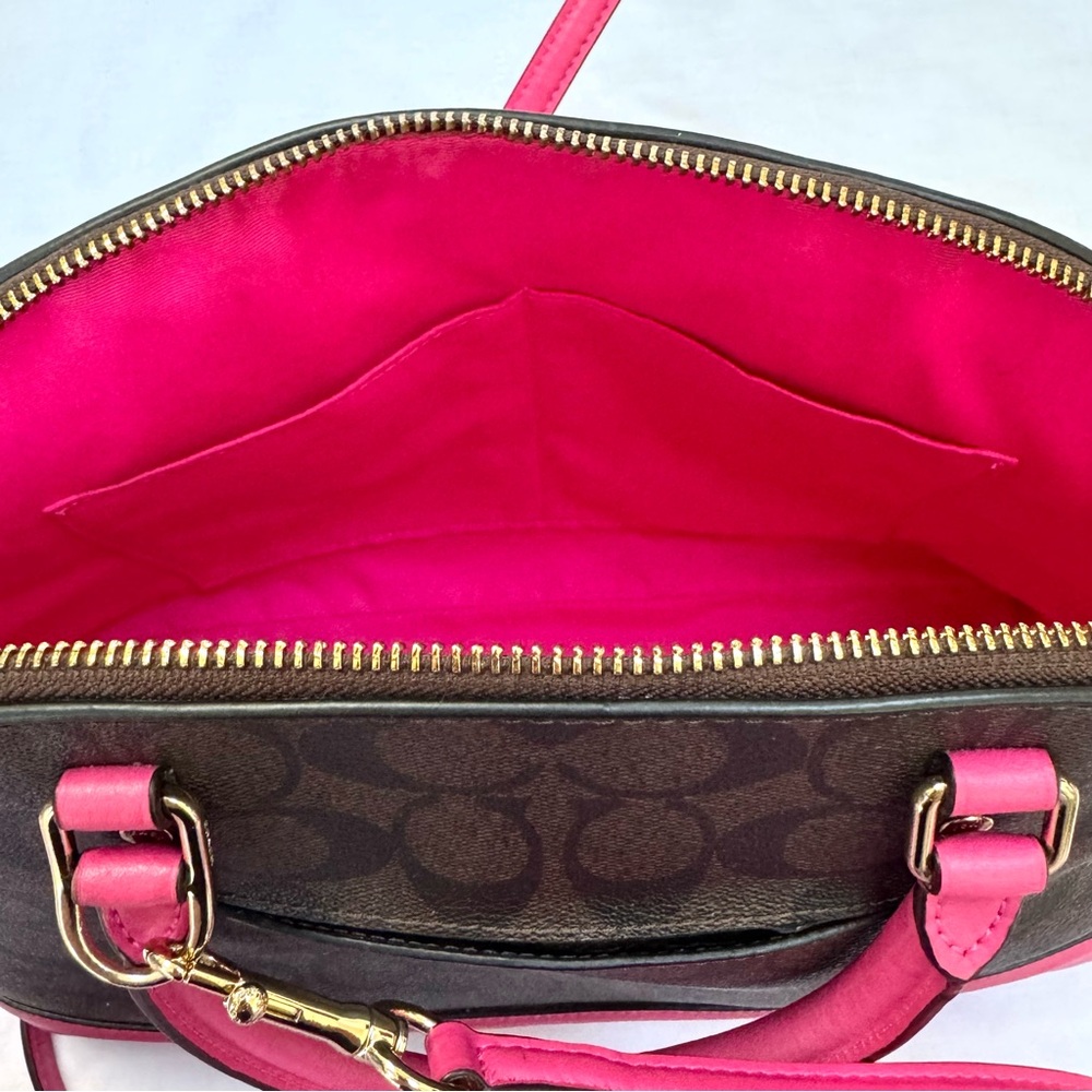 Coach Brown Signature Satchel with Hot Pink Trim & Coach wristlet - Picture 10 of 16